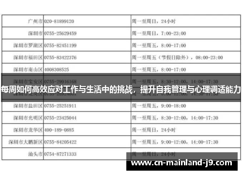 每周如何高效应对工作与生活中的挑战，提升自我管理与心理调适能力