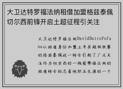 大卫达特罗福法纳租借加盟格兹泰佩切尔西前锋开启土超征程引关注